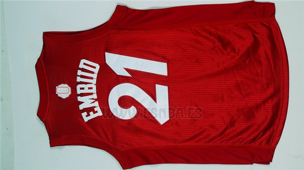 Camiseta Navidad Philadelphia 76ers Joel Embiid #21 2016 Rojo